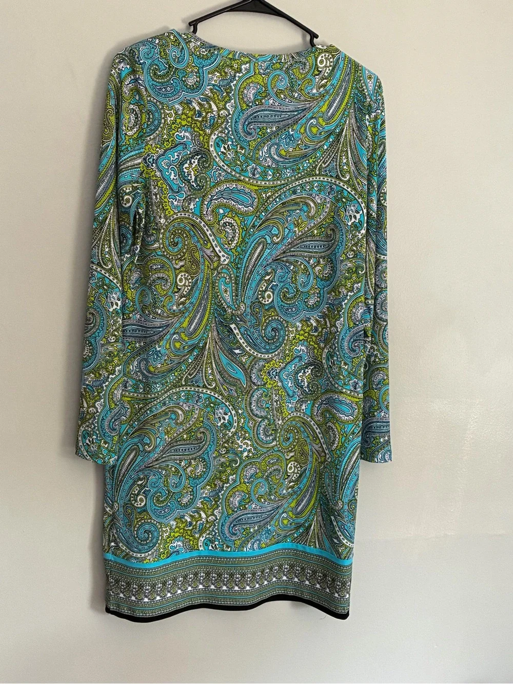 Michael Kors Teal & Green Paisley Long Sleeve Shift Dress women’s small